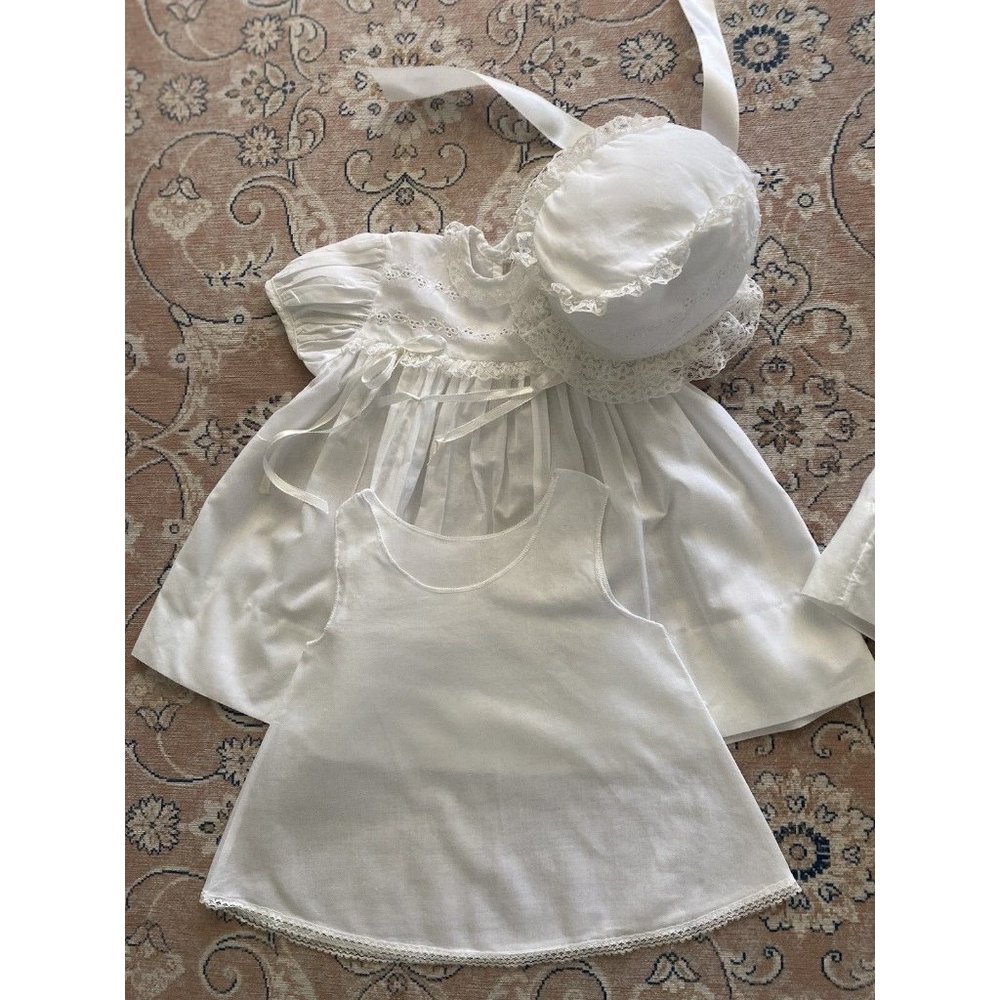 Madonna Baby‎ Girl Boy 4 Pc Baptism Dress Christening Set White Lace Vtg 0-3 Mos - Picture 14 of 16